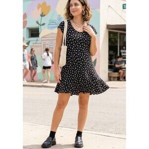 Vintage RM Malumi of Hawaii Floral Mini Dress Black White Daisy Print Medium